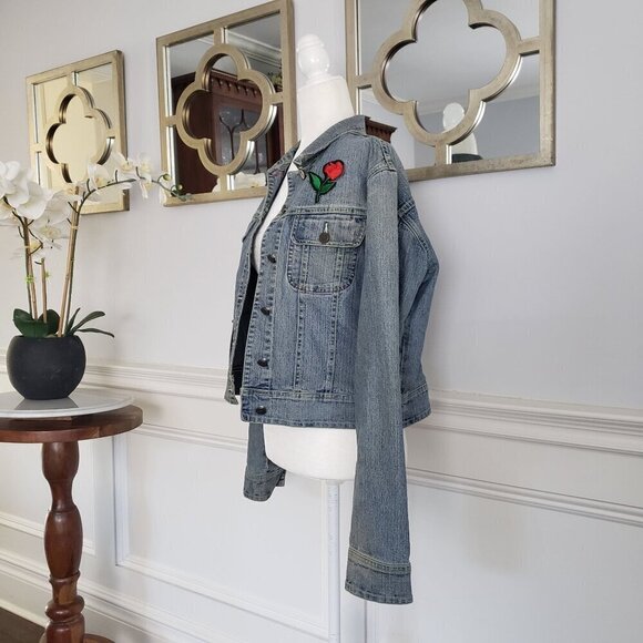Vintage MED Denim Jean Biker Jacket UK Flag Rock & Roll Boho Retro Indie Grunge - Picture 5 of 16